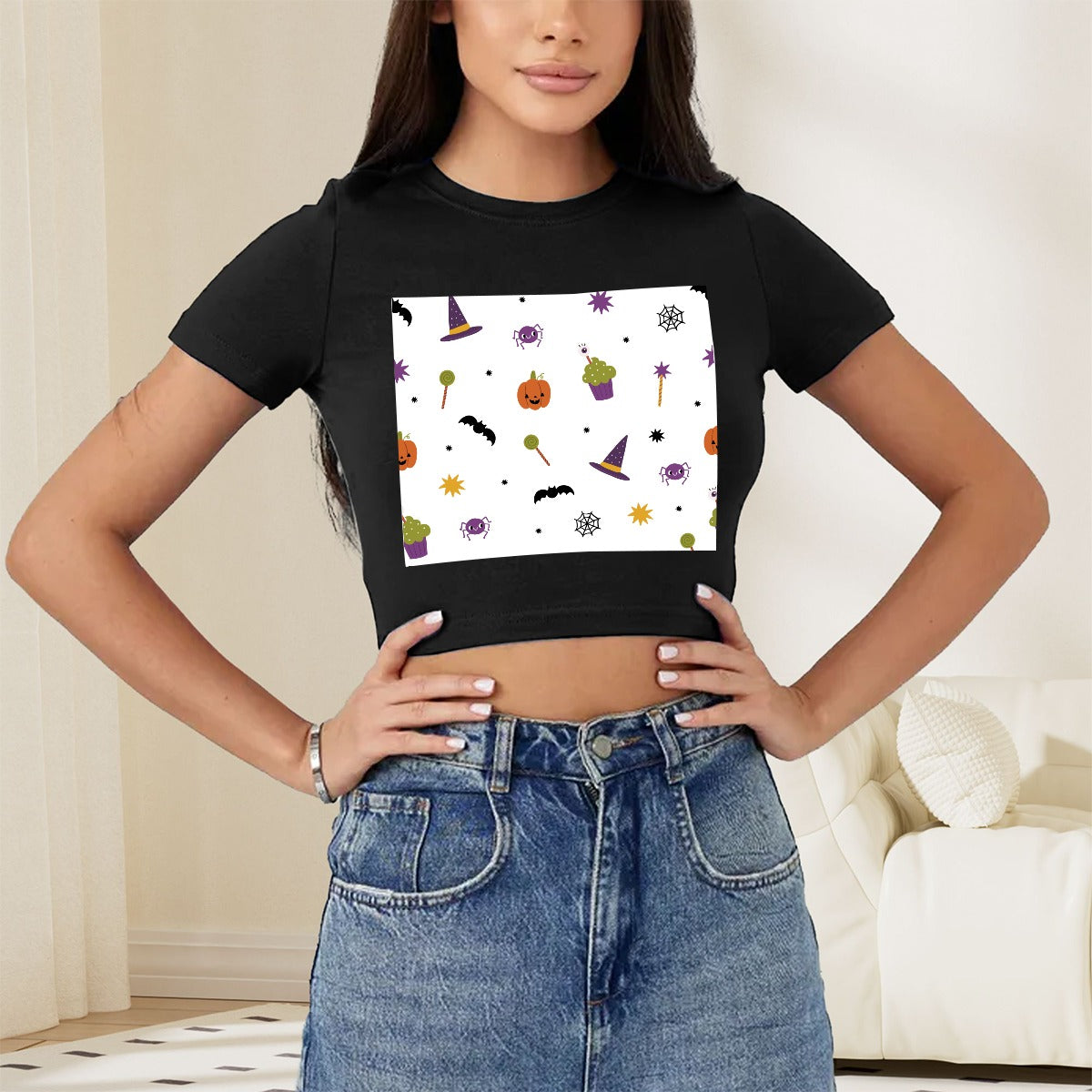 Women's Polyester Navel-Baring Short T-Shirt For the USA|180GMS DTF