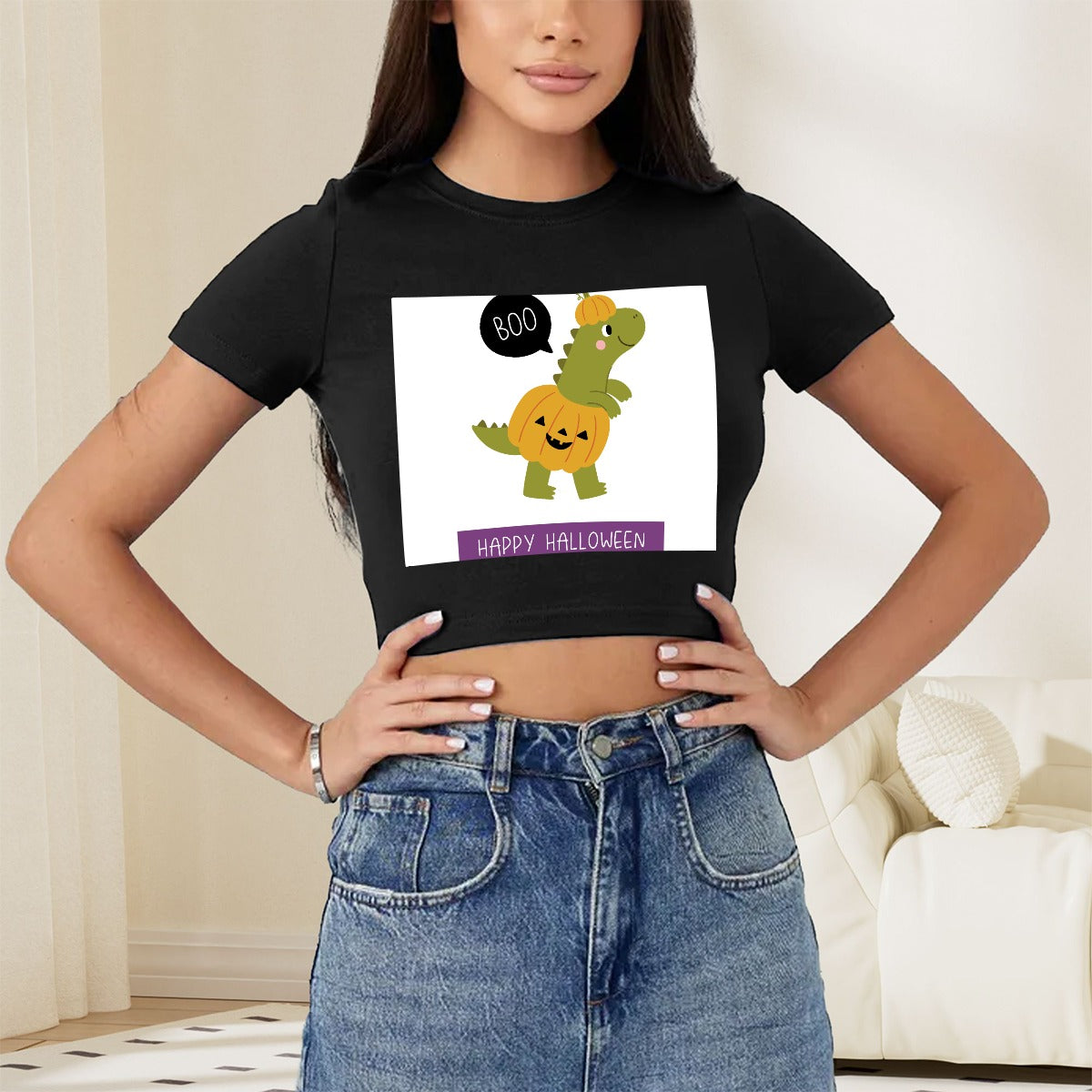 Women's Polyester Navel-Baring Short T-Shirt For the USA|180GMS DTF