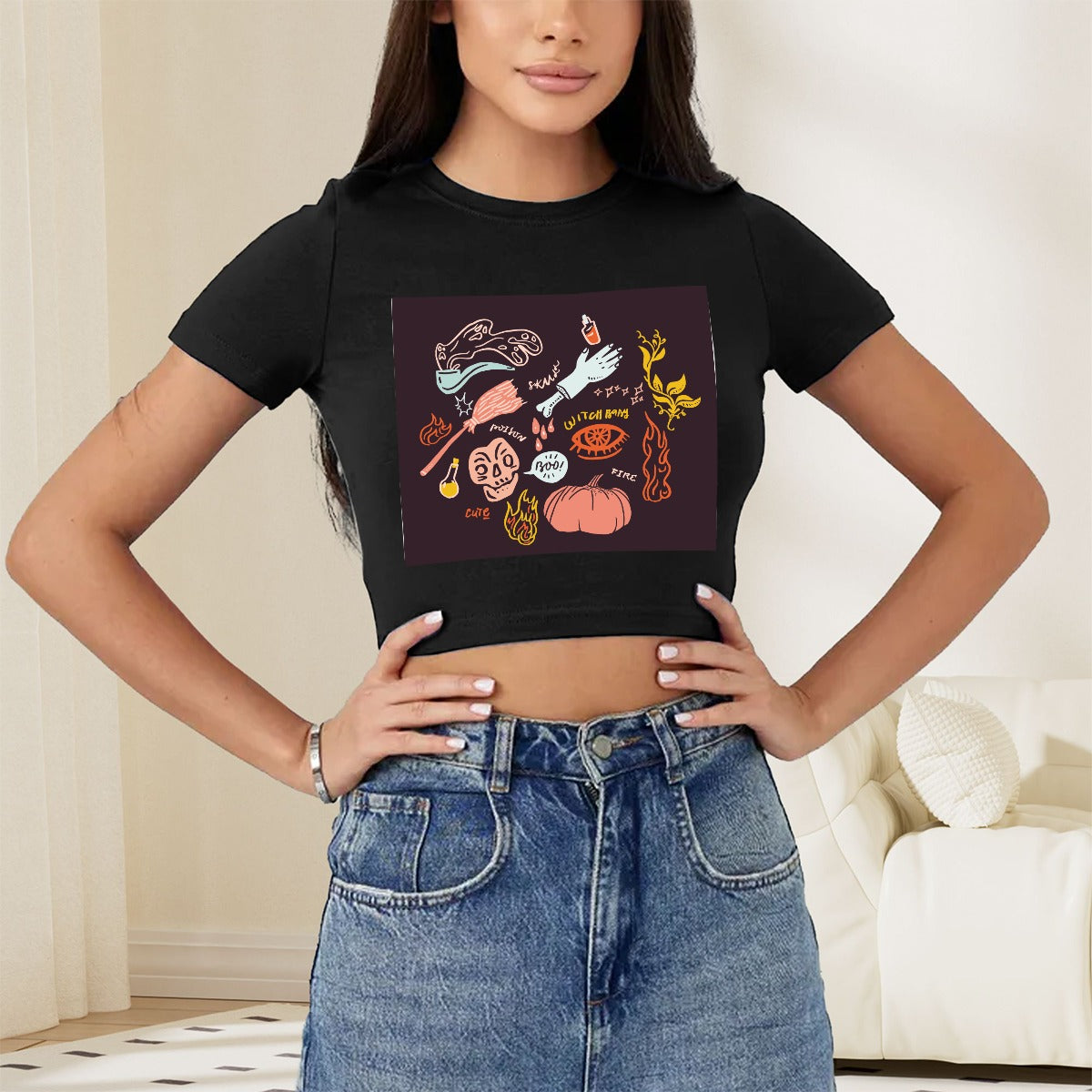 Women's Polyester Navel-Baring Short T-Shirt For the USA|180GMS DTF