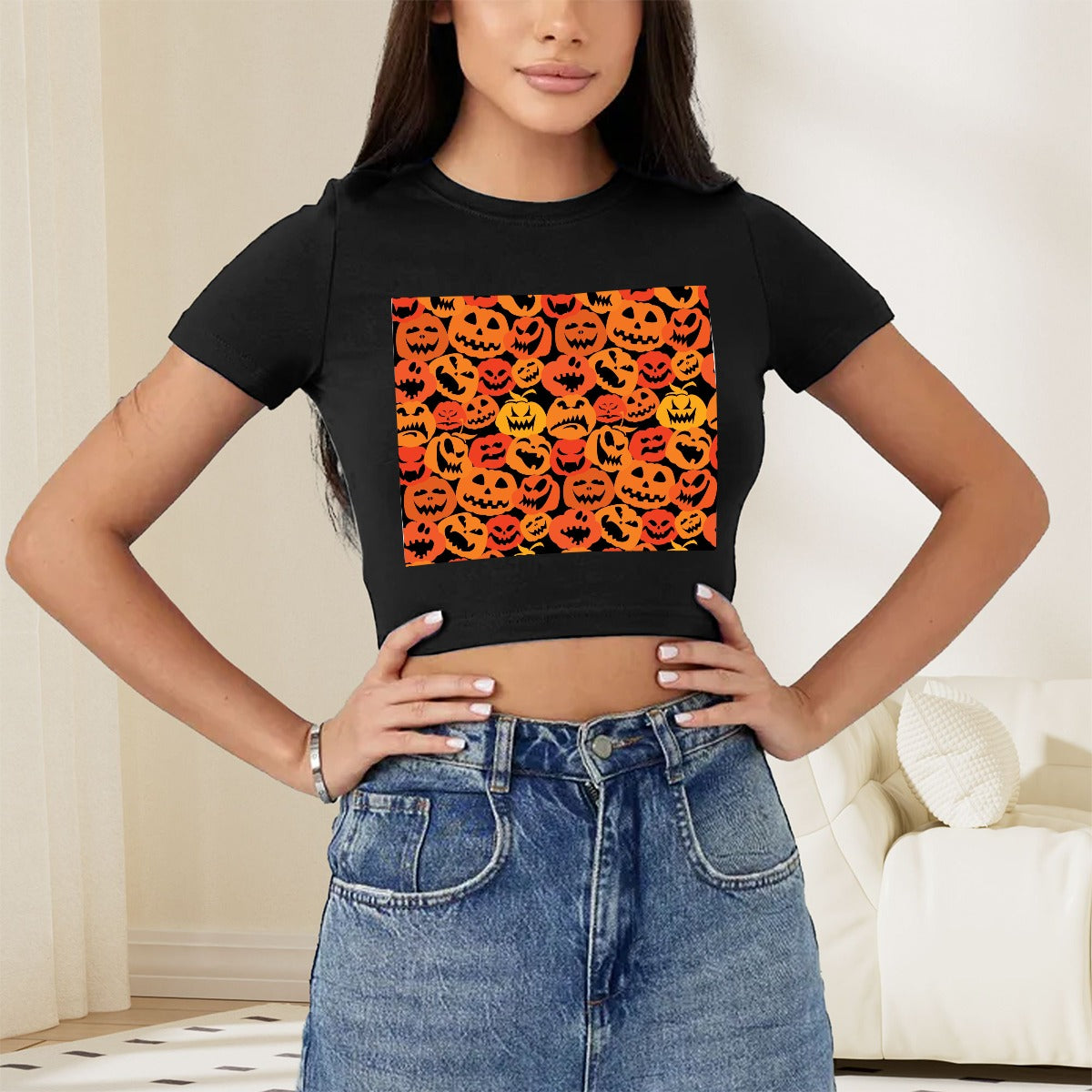 Women's Polyester Navel-Baring Short T-Shirt For the USA|180GMS DTF