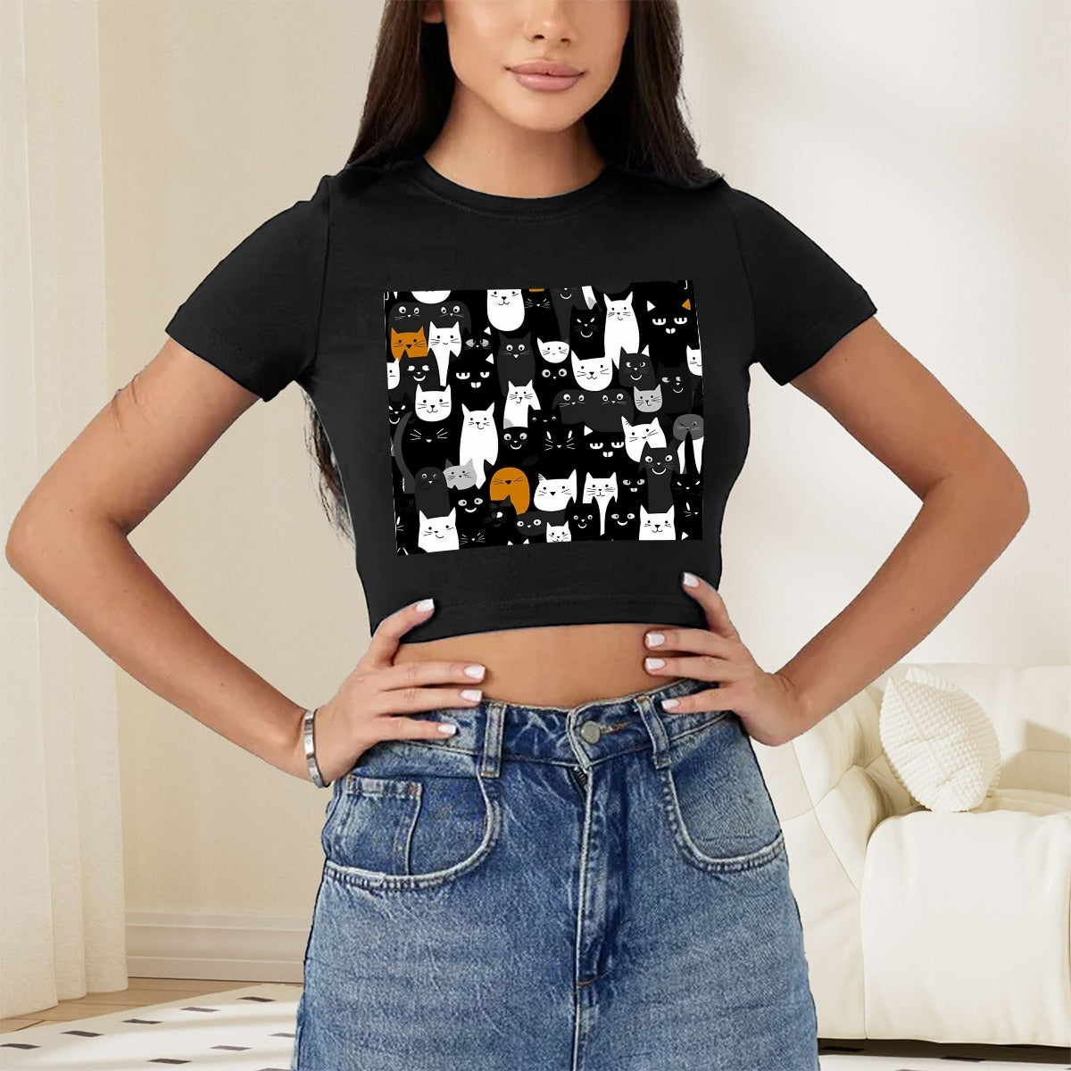 Women's Polyester Navel-Baring Short T-Shirt For the USA|180GMS DTF